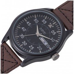 August Steiner Men's Black Dial Leather Band Watch 